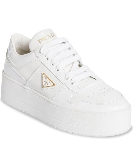 Prada White Downtown Flatform Sneaker