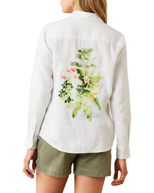 Tommy Bahama White Flora Riviera Embroidered Linen Button-up Shirt