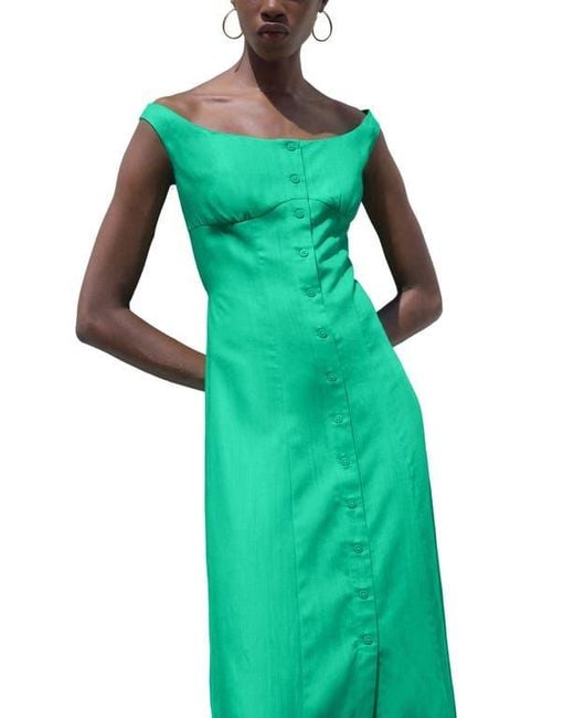 Mango Green Button-Up Midi Dress
