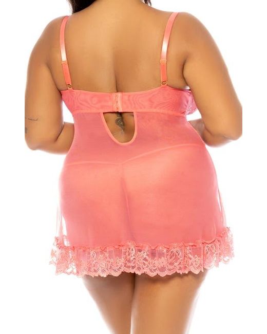 Oh La La Cheri Pink Valentine Soft Cup Babydoll Chemise & G-String Thong