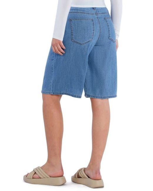 HINT OF BLU Blue Chill Pleated Mid Rise Denim Bermuda Shorts
