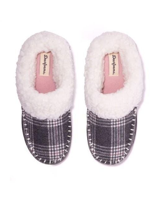 Dearfoams Black Nyla Felted Plaid Moccasin Toe Clog Slipper