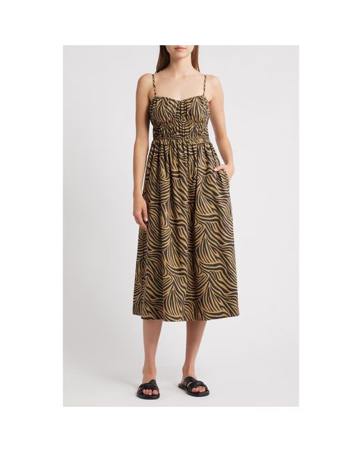 Rails Brown Breeze Shirred Bodice Cotton Blend Sundress