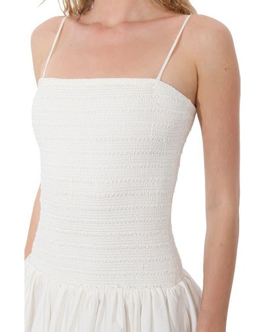 Alice + Olivia White Arden Smocked Drop Waist Bubble Hem Minidress
