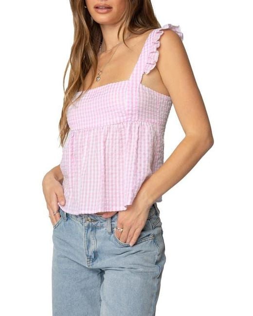 Edikted Purple Jenson Backless Gingham Tank