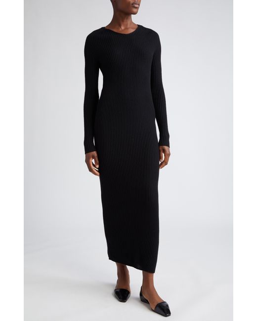 Totême  Black Long Sleeve Merino Wool Blend Sweater Dress