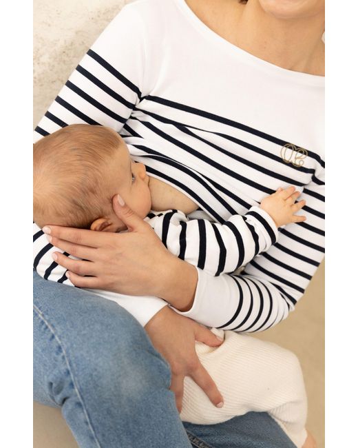 Cache Coeur Multicolor Benodet Sailor Long Sleeve Maternity/nursing Top