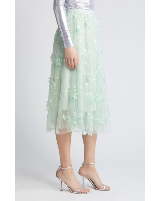 NIKKI LUND White Audra Floral Appliqué Chiffon Maxi Skirt