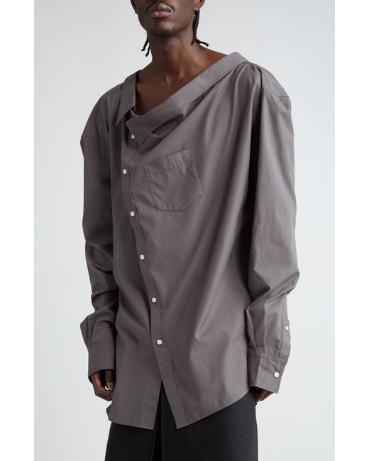 TAKAHIROMIYASHITA The Soloist Brown Asymmetric One-shoulder Cotton & Silk Button-up Shirt With Removable Collar for men