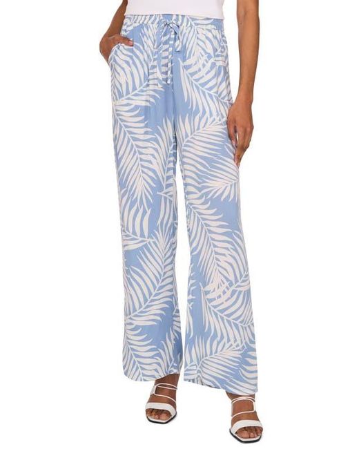 Vince Camuto Blue Palm Print Wide Leg Drawstring Pants