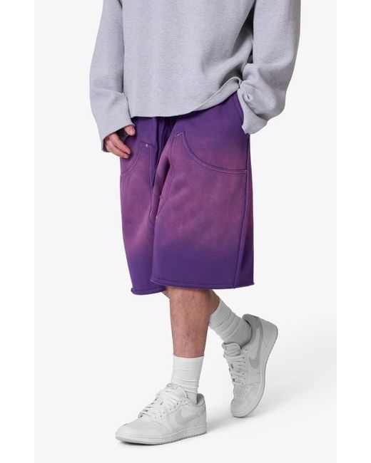 MNML Purple West Double Knee Sweat Shorts for men