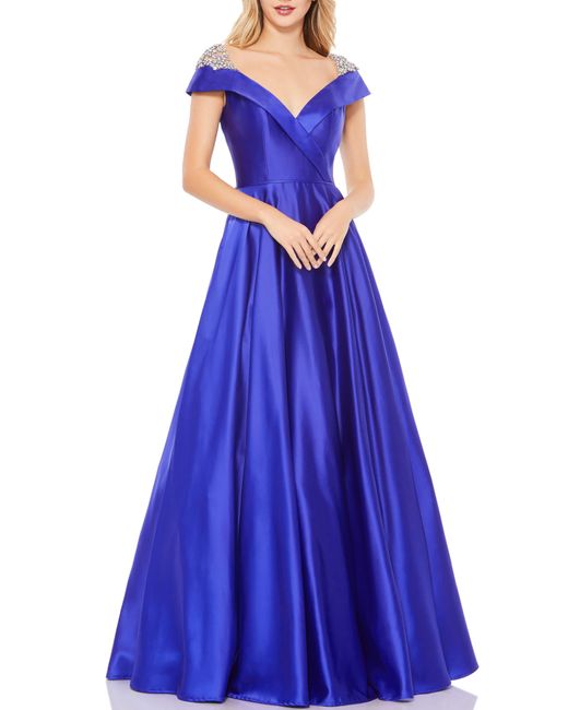 Mac Duggal Rhinestone Cap Sleeve A-line Gown in Blue | Lyst