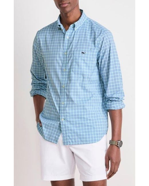 Vineyard Vines Blue Cobia Check Featherweight Performance Button-Down Shirt for men
