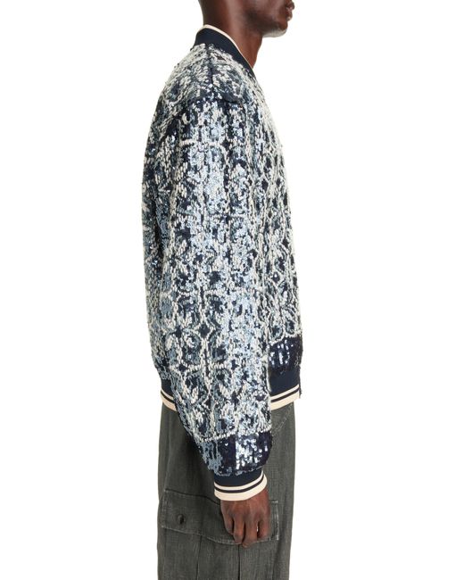 Dries Van Noten Blue Volker Sequin Embroidered Bomber Jacket for men