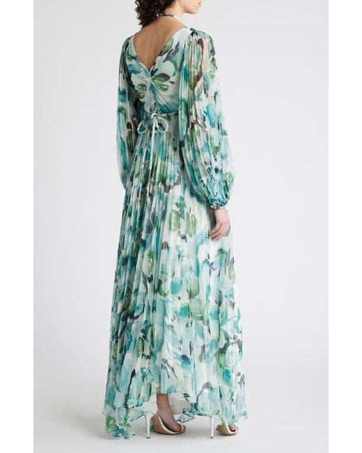 Acler Blue Sandywell Pleated Long Sleeve Maxi Dress