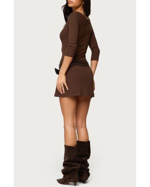 Edikted Jadey Boat Neck Minidress in Brown | Lyst Edikted Jadey Boat Neck Minidress in Brown | Lyst