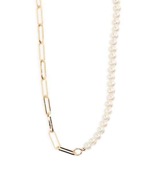 BP. White Imitation Pearl & Paper Clip Chain Necklace
