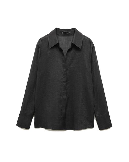 Mango Black Ramie Button-up Shirt