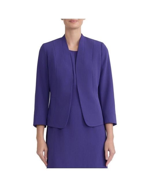 Kasper Blue Seamed Open Front Jacket