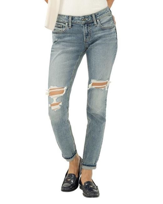 Silver Jeans Co. Blue Ripped Girlfriend Jeans