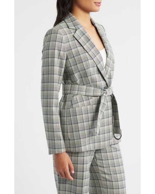 Anne Klein Gray Belted Plaid Blazer