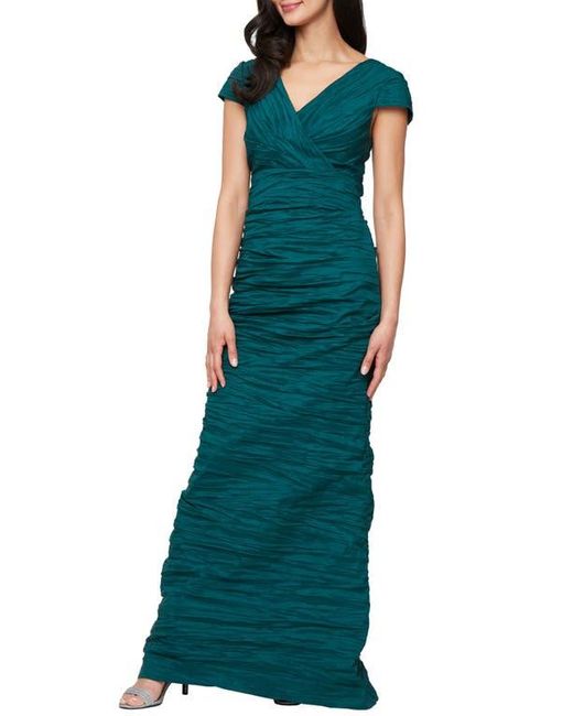 Alex Evenings Green Crinkle Stretch Taffeta Gown