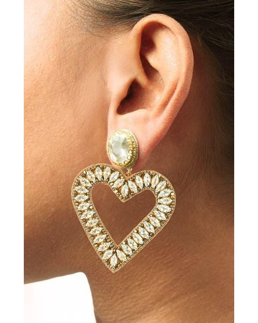Deepa Gurnani Metallic Calluna Crystal & Beaded Heart Drop Earrings