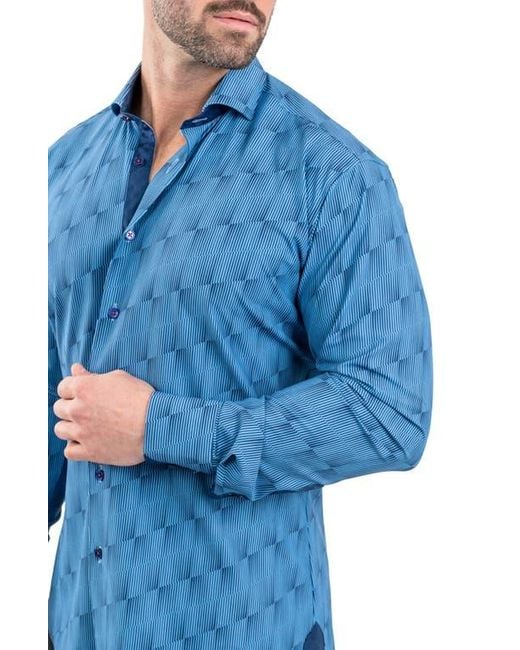 Maceoo Blue Einstein Stretch Optical Button-Up Shirt for men