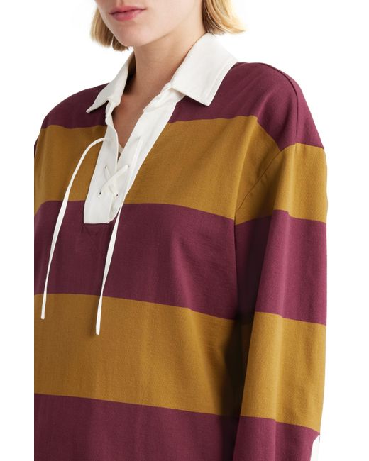 Dries Van Noten Multicolor Block Stripe Lace-up Cotton & Linen Blend Rugby Shirt