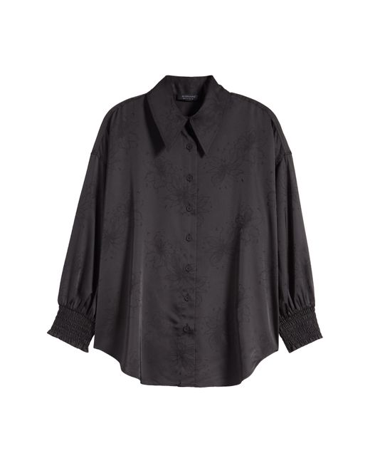 AllSaints Black Charli Floral Jacquard Long Sleeve Button-up Shirt