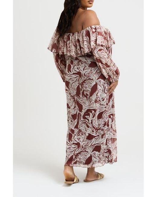 FASHION-SZN CURVE Brown Curve Ruffle Bardot Midaxi Dress