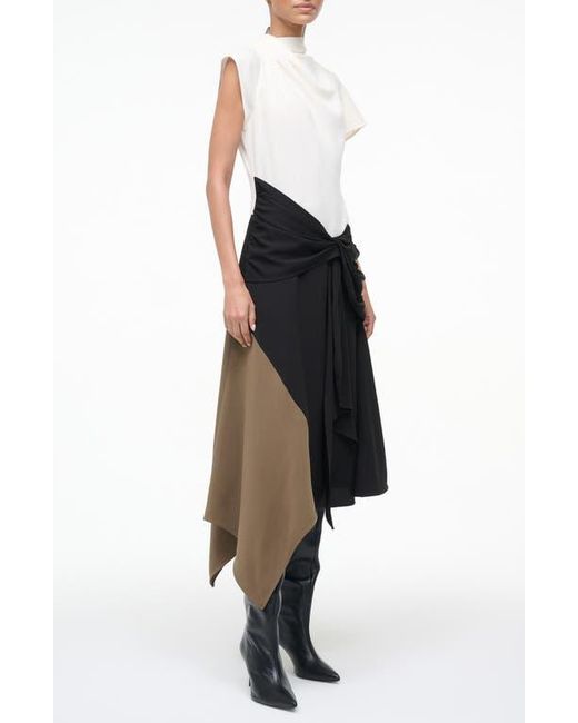 Staud Black Davina Colorblock Asymmetric Hem Dress