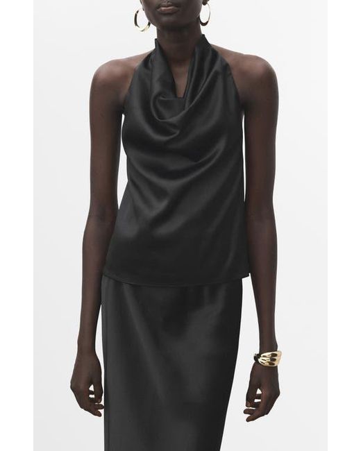 Mango Black Drape Halter Neck Satin Top