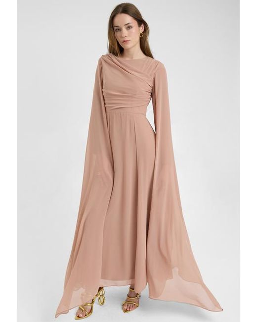 MARYISA Modest Chiffon Dress Maxi With Wrap Style Top in Natural | Lyst