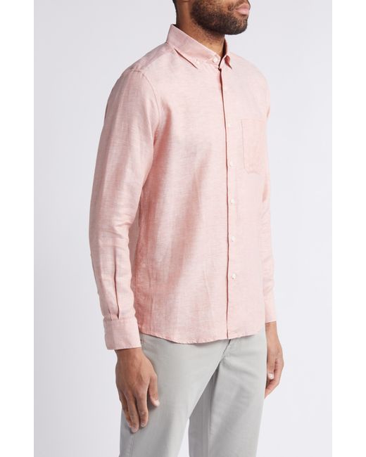 Scott Barber Pink Solid Linen & Lyocell Twill Button-down Shirt for men