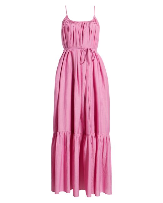 Nordstrom Pink Cotton & Silk Tie Waist Tiered Sundress