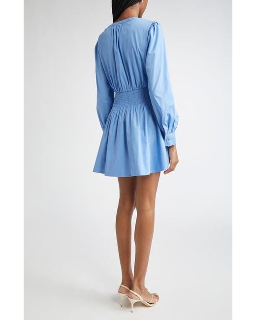 Ramy Brook Blue Julianna Pleated Long Sleeve Poplin Minidress
