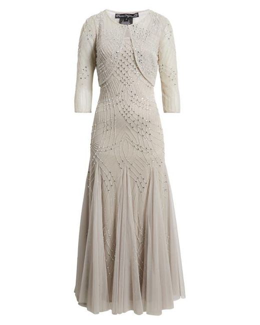 Pisarro Nights Metallic Beaded Gown With Long Sleeve Jacket