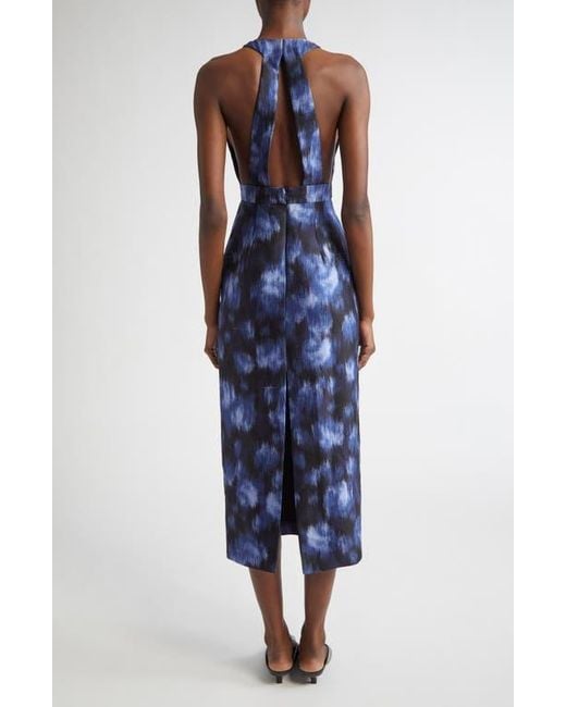 Michael Kors Blue Print Wool & Silk Sheath Midi Dress