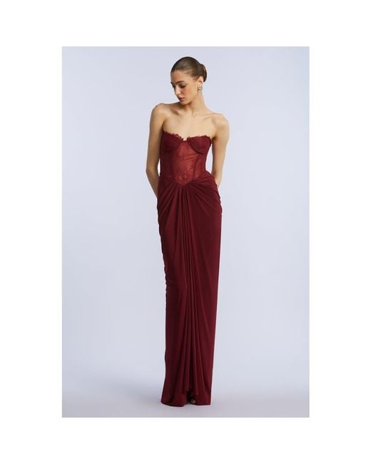 BCBGMAXAZRIA Red Lace & Jersey Gown