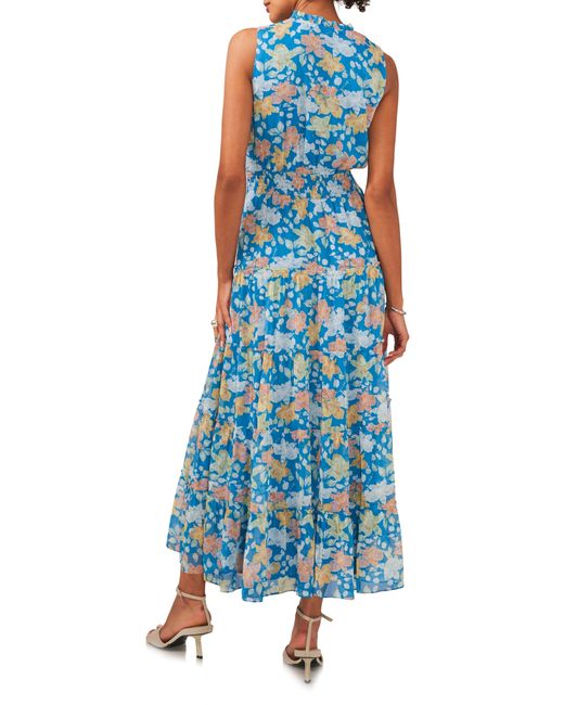 1.STATE Blue Floral Print Sleeveless Maxi Dress