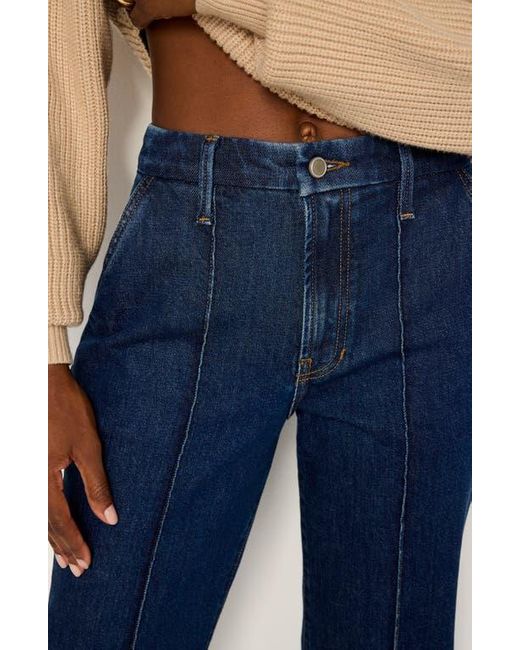 GOOD AMERICAN Blue Pintuck High Waist Wide Leg Trouser Jeans