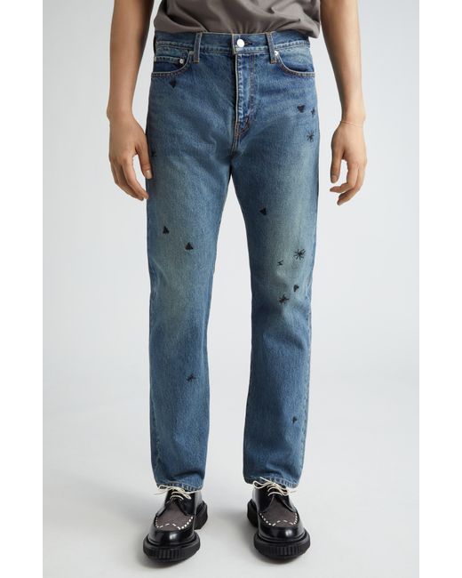 Undercover Blue Bug Embroidered Straight Leg Jeans for men