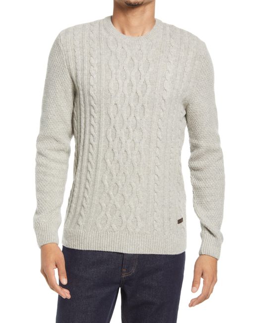 Barbour Gray Essential Chunky Cable Crewneck Wool Blend Sweater for men