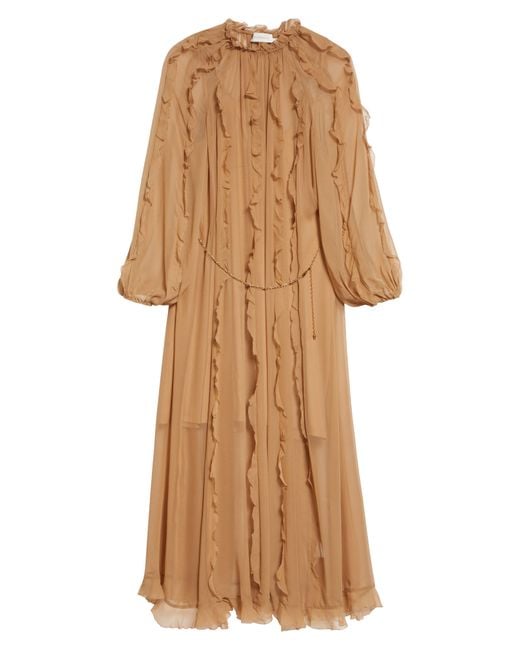 Zimmermann Natural Tranquility Billow Long Sleeve Silk Georgette Dress