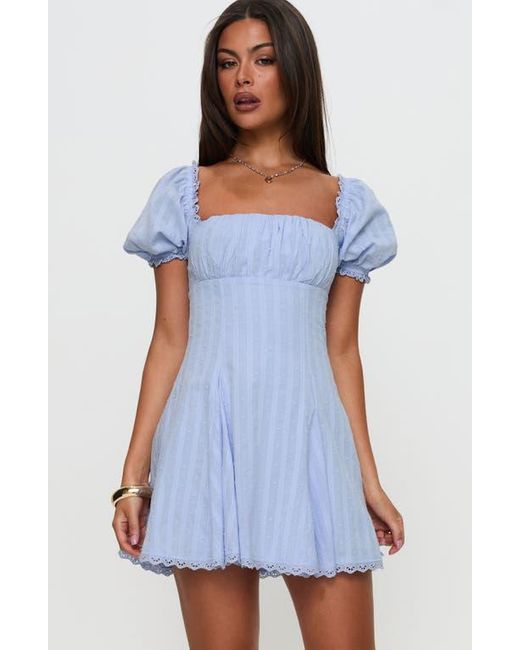 Princess Polly Blue Rabatia Puff Sleeve Cotton Minidress