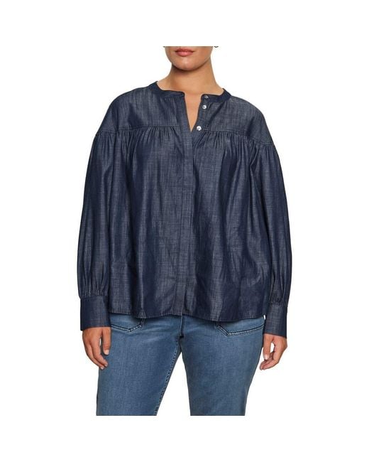 Sanctuary Blue Personal Best Shirred Button-Up Shirt