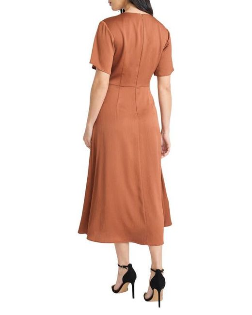 Maggy London Brown Buckle Detail Hammered Satin Midi Dress