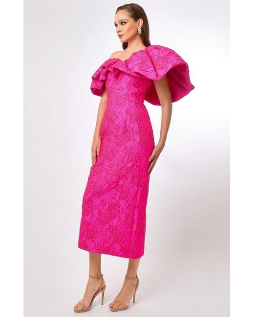 Bariano Pink Soliel Dramatic Shoulder Column Midi
