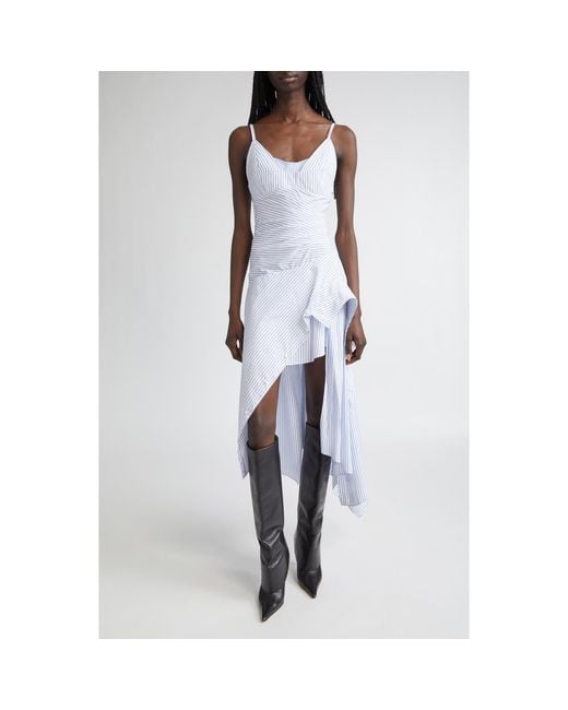 Monse White Cascade Stripe Cotton Poplin Dress